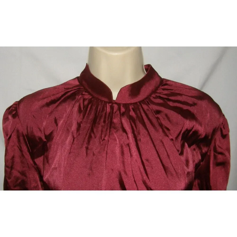 NEW Burgundy Sz 6 High Neck Satin Long Sleeve Modest Maxi Dress ANNAH HARIRI